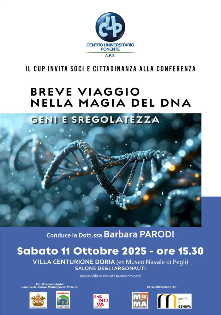 Anteprima Locandina Conferenza Viaggio Magia DNA Parodi 11 Ottobre 2025 Villa Doria Genova Pegli