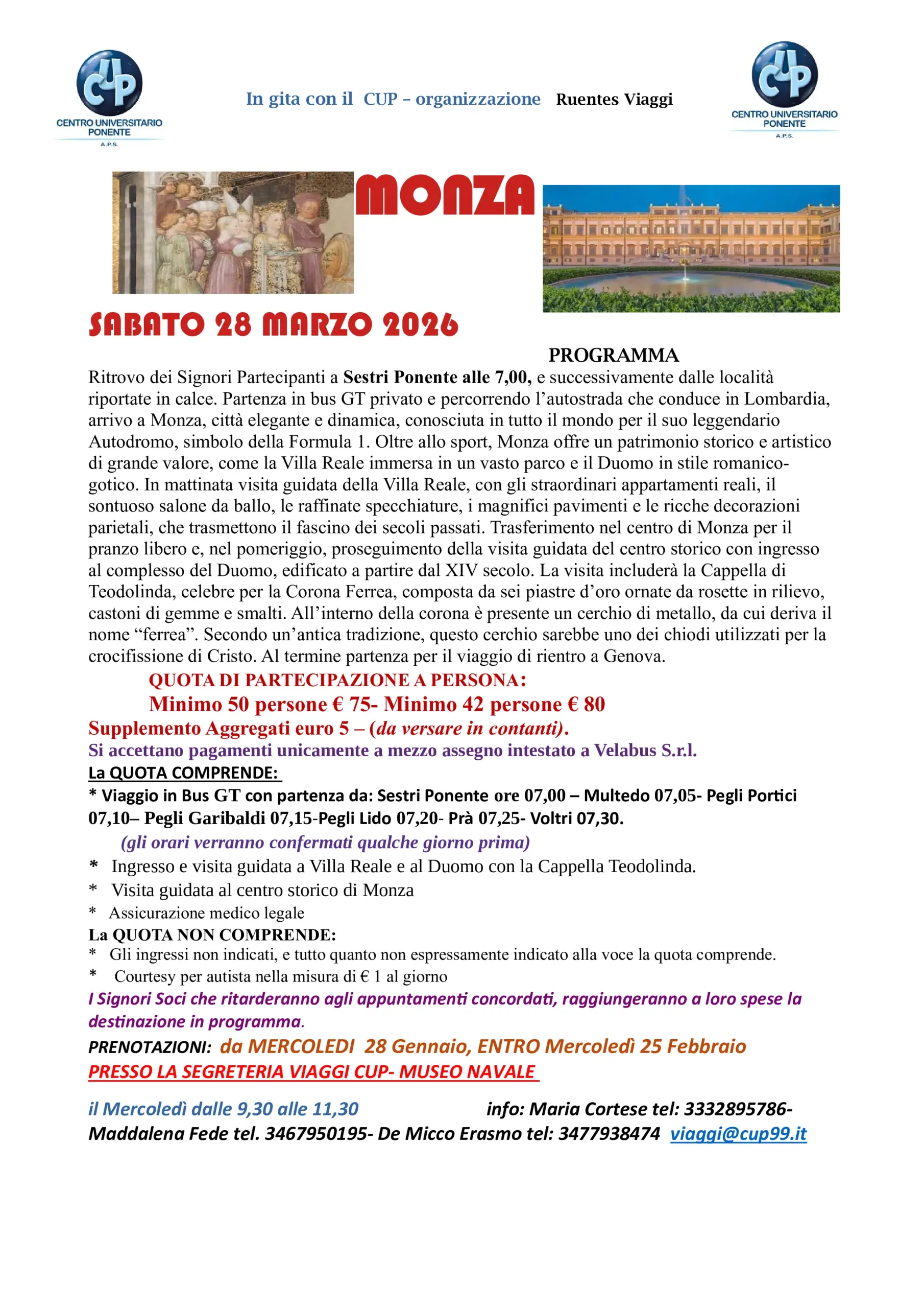 Locandina Viaggio Sabato 8 Novembre 2025 Castello di Agliè CUP