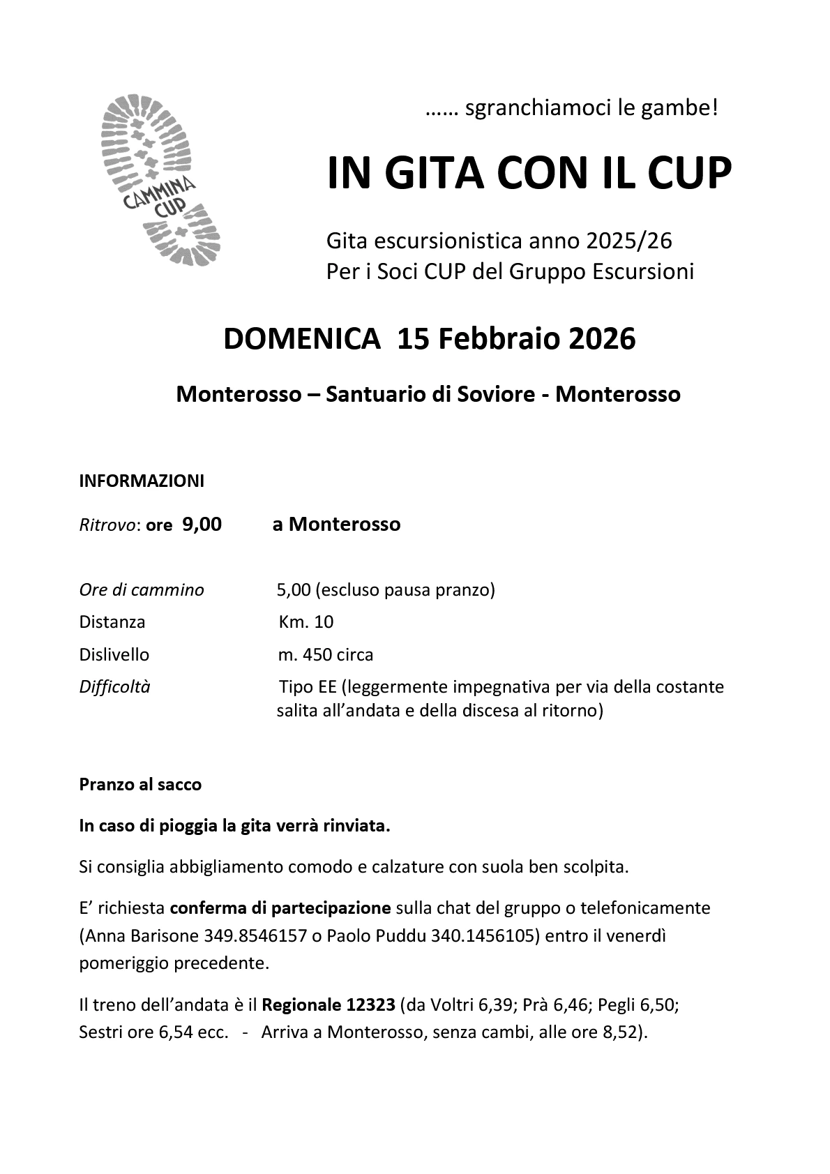 Locandina Escursione 15 febbraio 2026 Monterosso