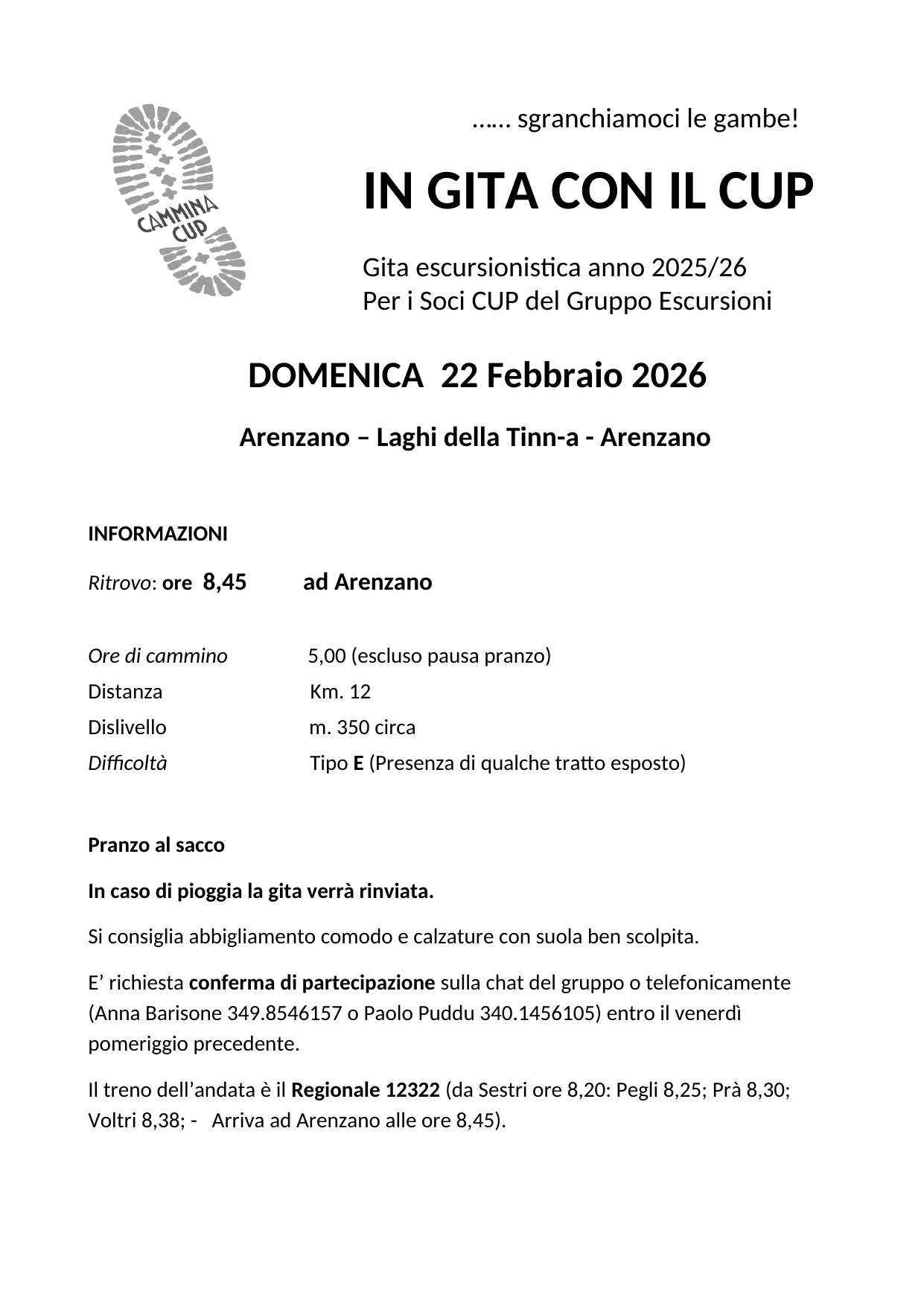 Locandina Escursione 15 febbraio 2026 Monterosso