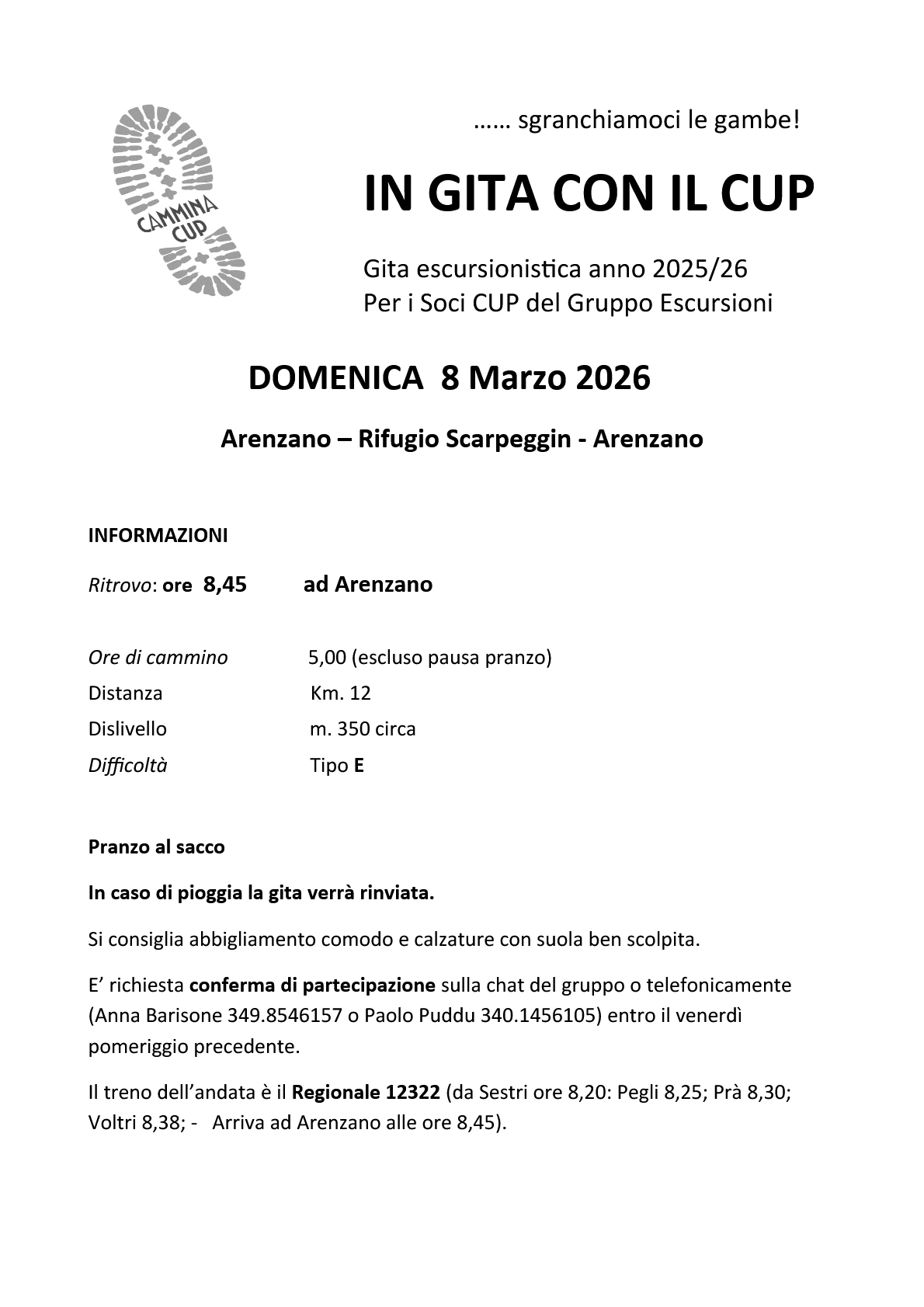 Locandina Escursione 15 febbraio 2026 Monterosso