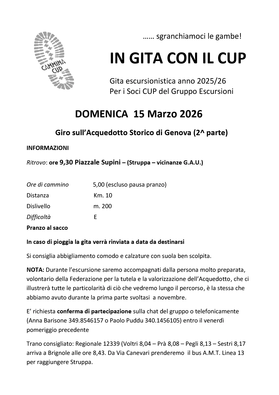 Locandina Escursione 15 febbraio 2026 Monterosso