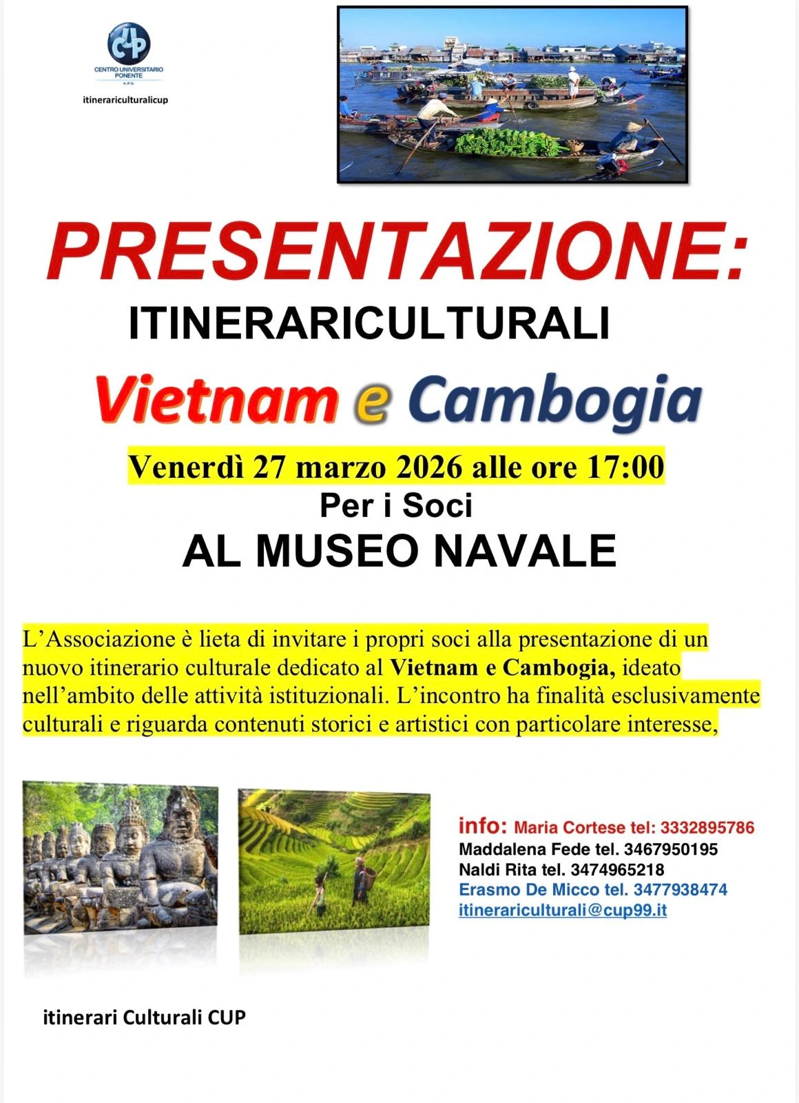 27 marzo 2026 presentazione itinerario culturale Vietnam e cambogia