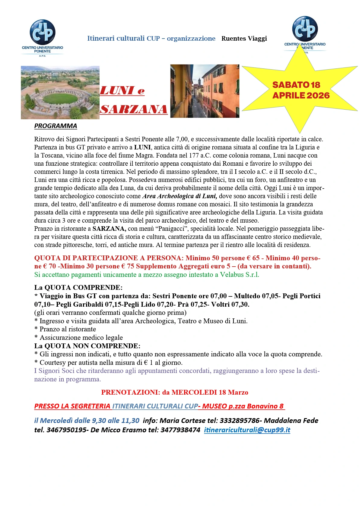 Locandina itinerario culturale luni e Sarzana