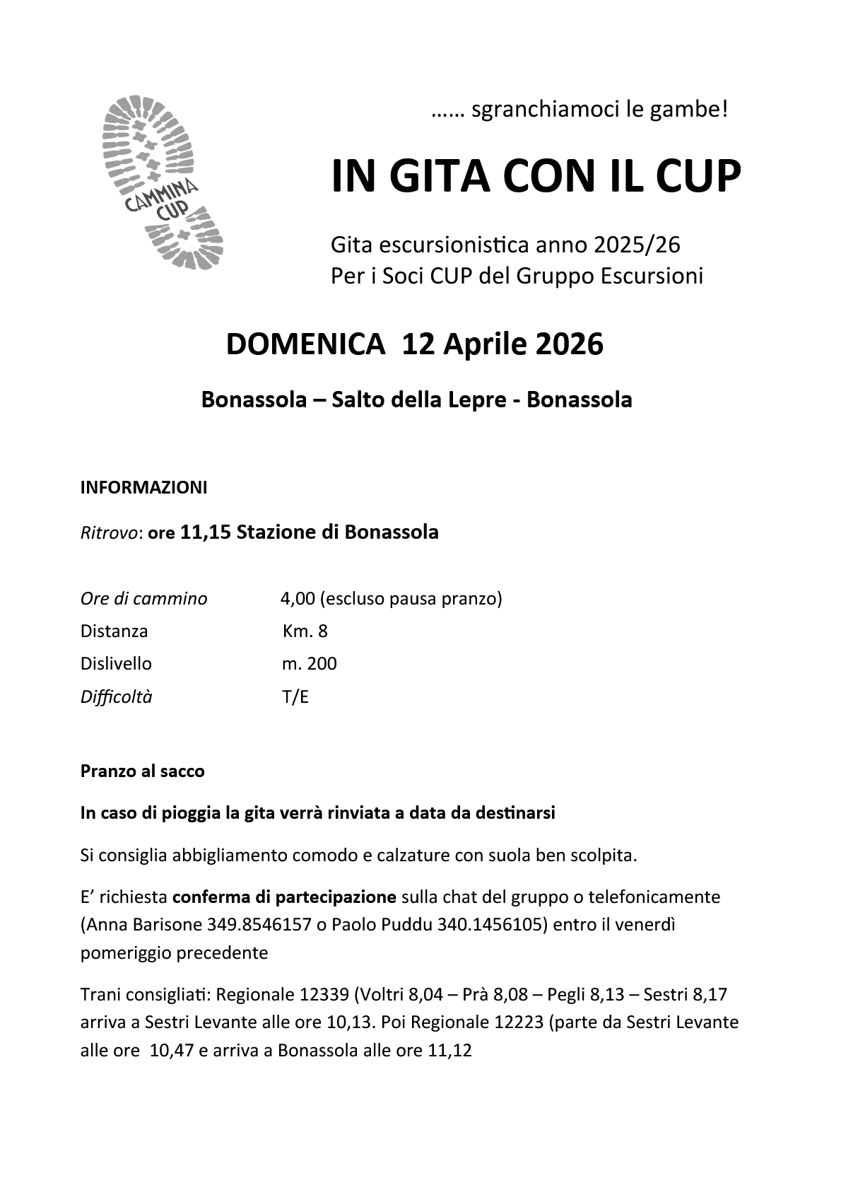 Locandina Escursione 15 febbraio 2026 Monterosso